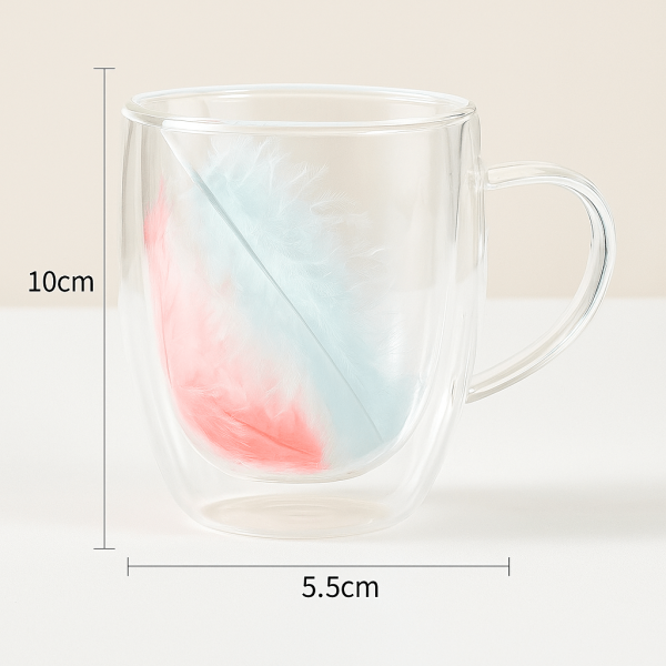 Double-Walled Feather Glass Mug