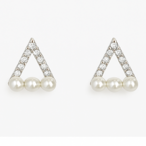 triangle silver stud earrings with pearls