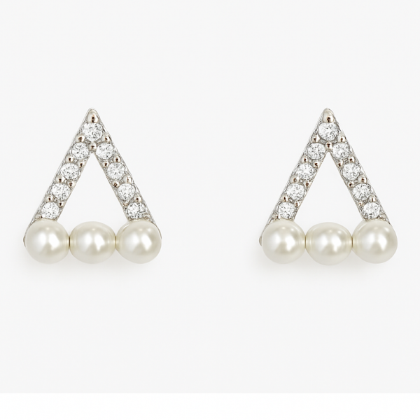 triangle silver stud earrings with pearls