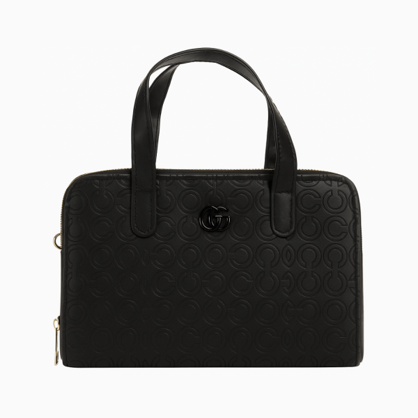 black handbag with strap